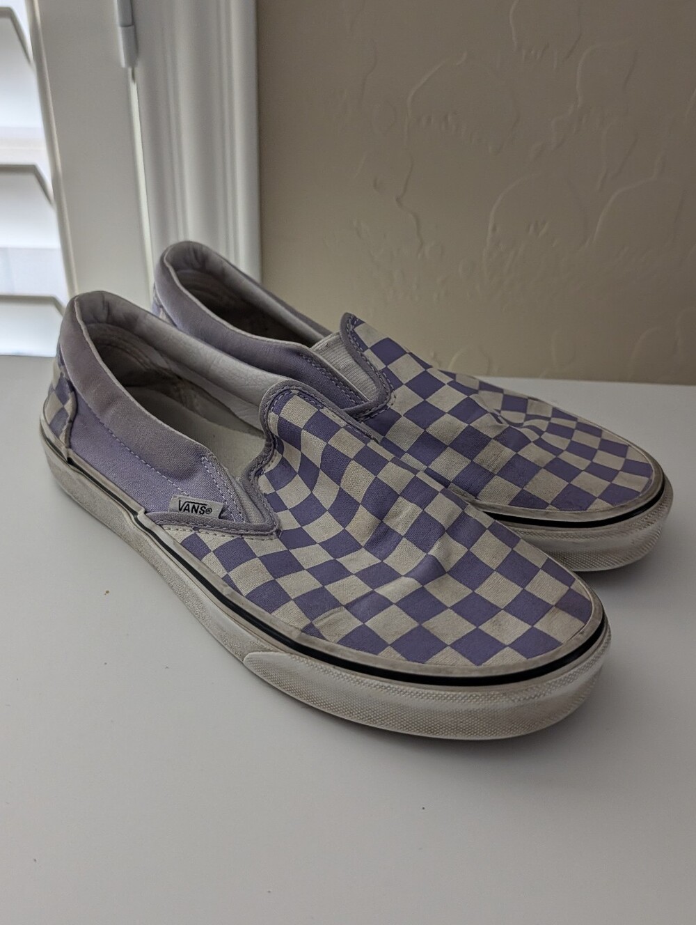 Vans Checkered Purple Classic Slip On Checkerboard SK8, Heather Wms 9
